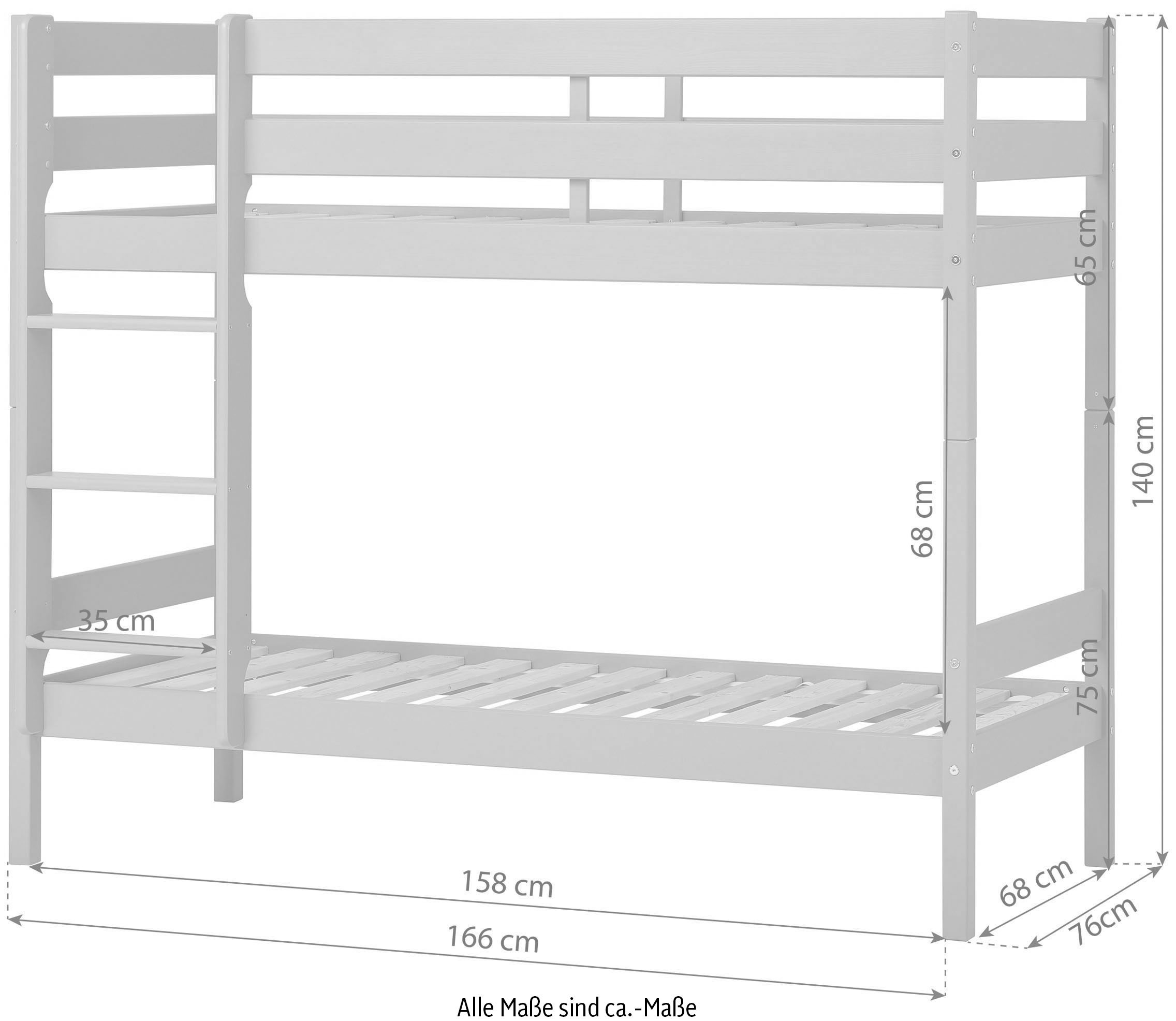 Hoppekids Etagenbett »ECO Comfort Kinderbett 90x200 oder 70x160 aus Massivholz in 4 Farben«, TÜV, FSC und Nordisches Umweltzeichen – wahlweise mit Matratzen