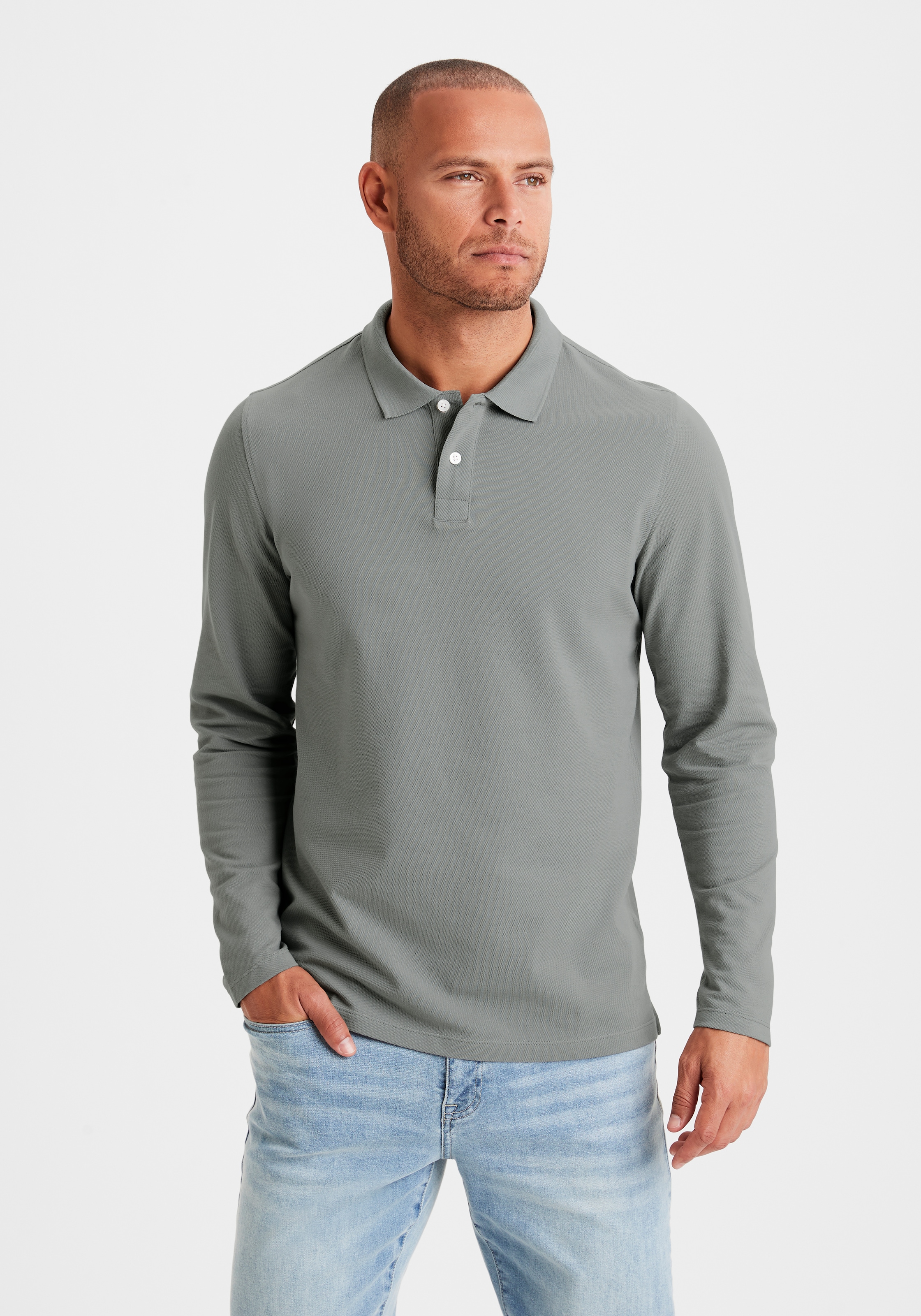 Langarm-Poloshirt, Shirt mit Polokragen und Knopfleiste aus Baumwoll-Piqué