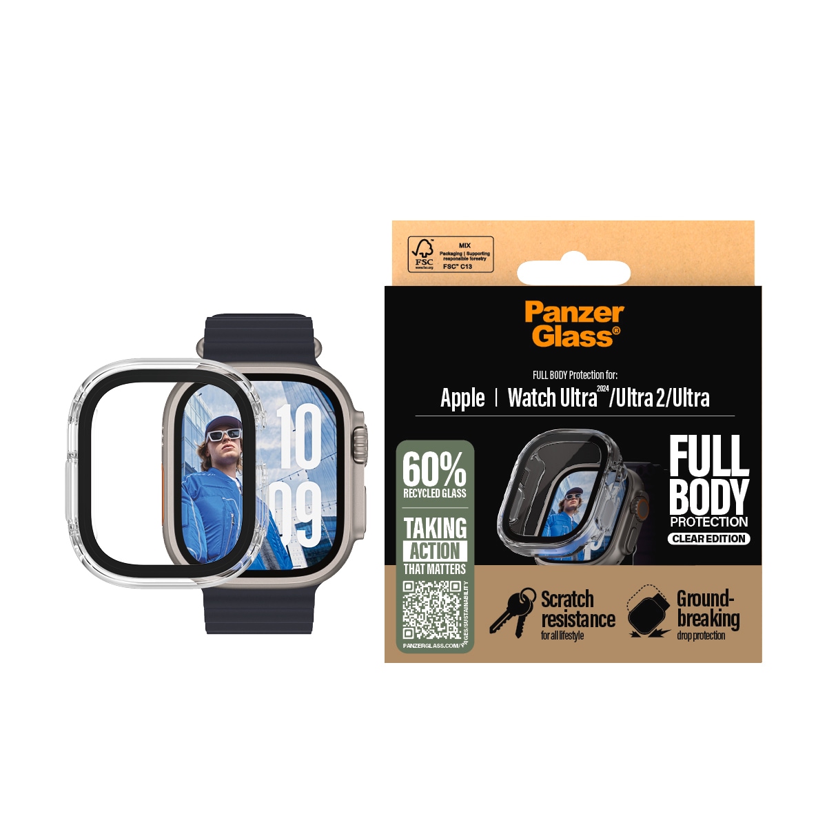 CARE by PanzerGlass Displayschutzglas »Full Body Protection« für Apple Watch Ultra;Apple Watch Ultra 2 Displayschutzfolie, Schutzfolie, Bildschirmschutz, kratz- & stossfest