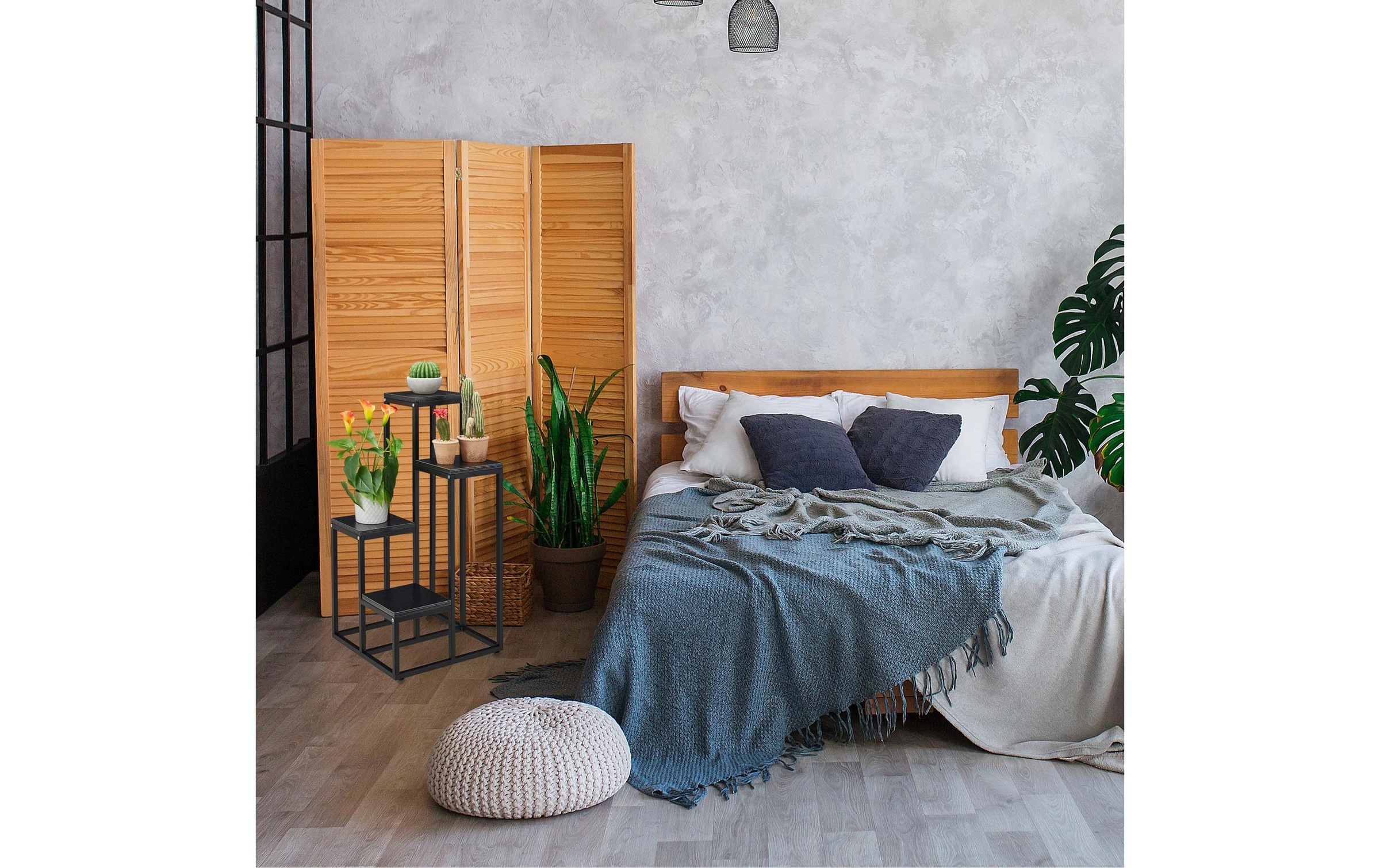 Relaxdays Scaffale Portavasi, 4 Ripiani Quadrati, Mobile Portafiori In Metallo,  100x40x40 Cm, Tavolino Per Vasi, Nero